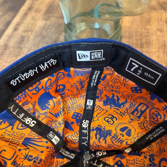 Stussy Hats New Era Cap Stand Firm Puff Embroidery Baseball Blue Orange 7 1/2 - Picture 10 of 10
